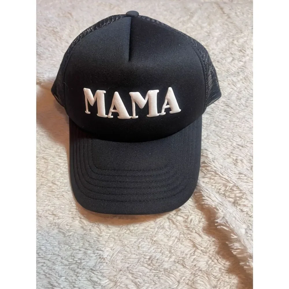 Black 'MAMA' Trucker Hat with White Raised Lettering NEW